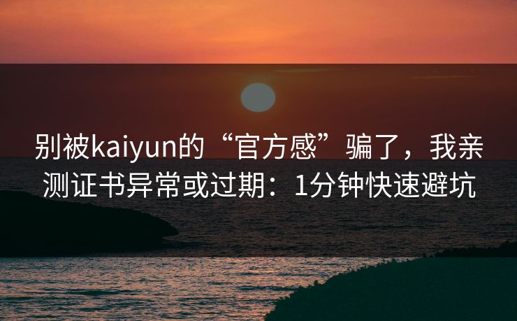 别被kaiyun的“官方感”骗了，我亲测证书异常或过期：1分钟快速避坑